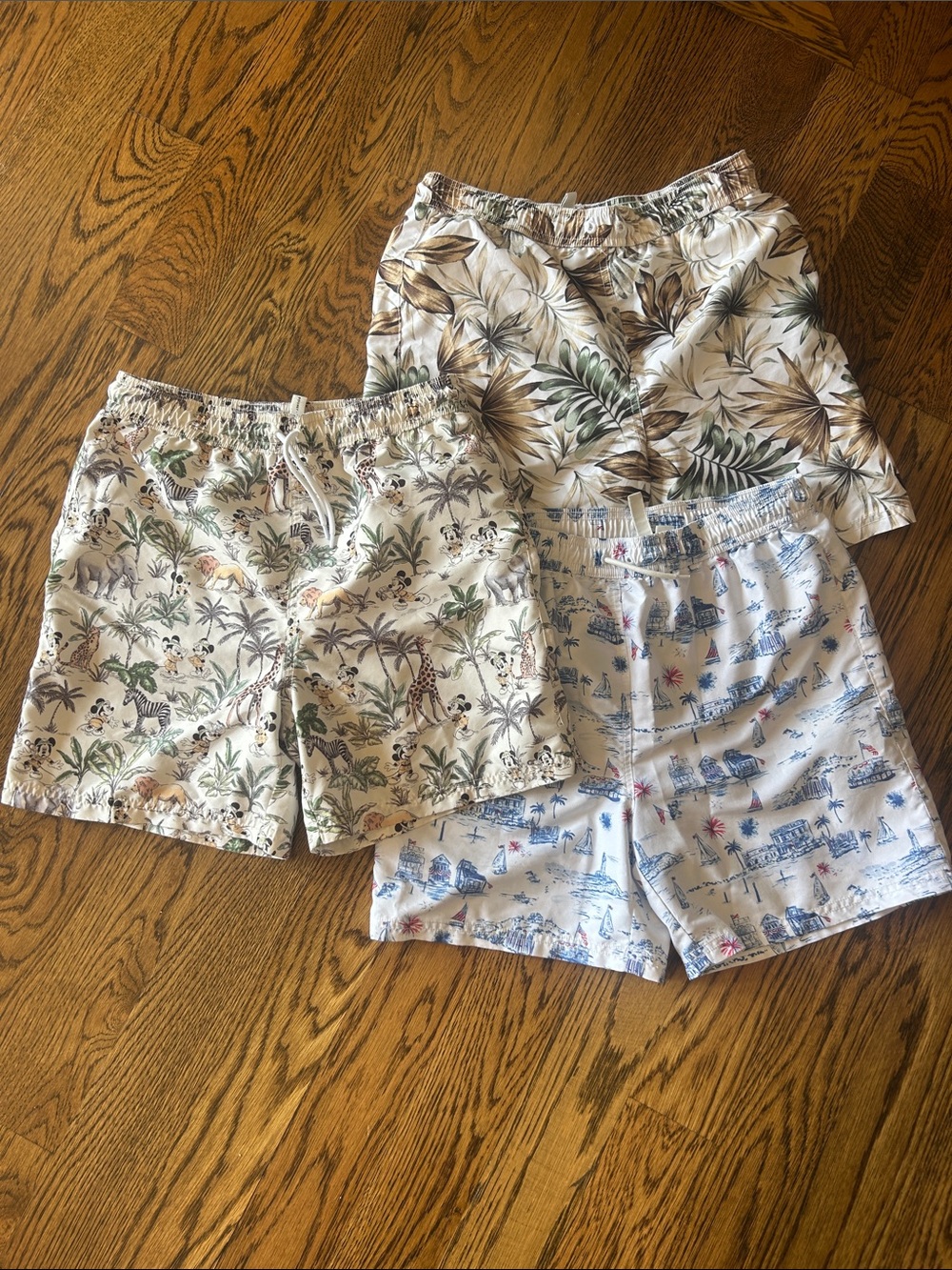 Janie and Jack Three Pairs of Tropical Print Swim Trunks - size 16